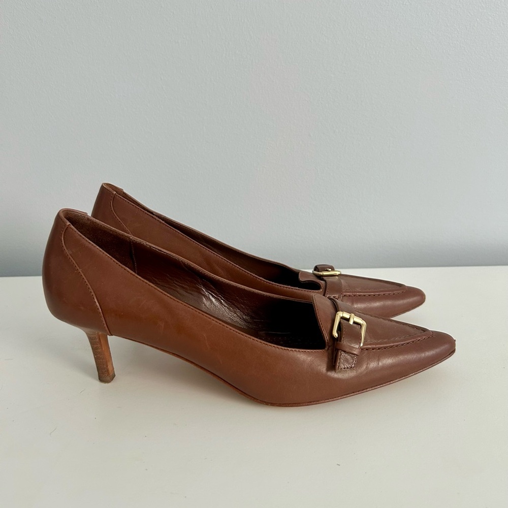 Brooks Brothers Brown Leather Women's Kitten Heels - Picture 2 of 3